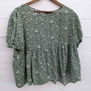 Shein Curve Light Green Peplum Blouse with Puffed Sleeves